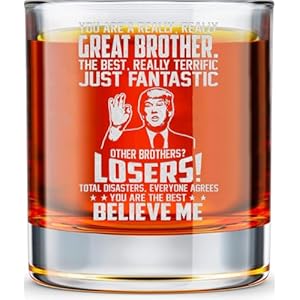 Brother Gifts for Fathers Day From Sister – Best Funny Birthday Gifts for Big Little Brother In Law, Siblings – 10oz Whiskey Rock Glass