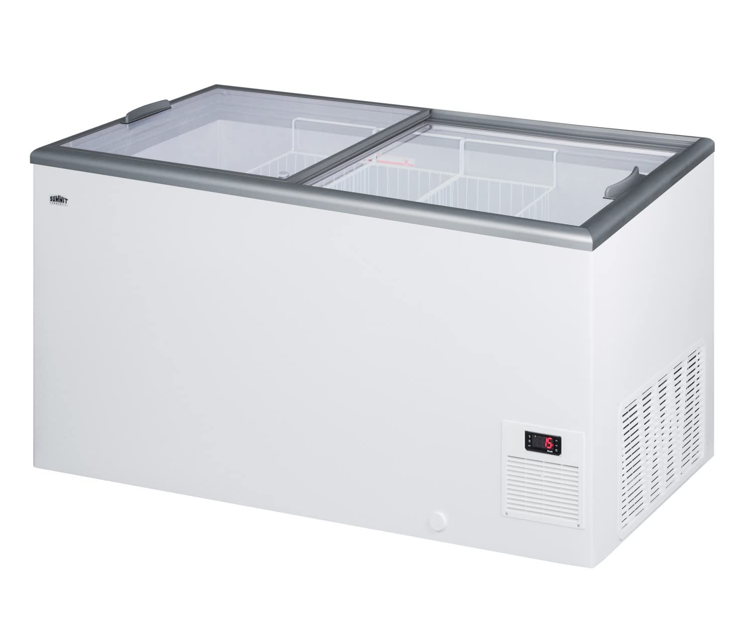 Summit Nova45 53"" Ice Cream Freezer With Hammered Aluminum Interior 14.1 Cu. Ft. Capacity Sliding Glass Lid And Defrost Drain In White on Fridge.com - View 5