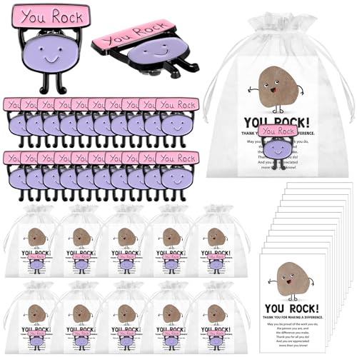 30 Sets Employee Appreciation Gifts Include You Rock Badge Lapel Pin Inspirational Cards and Organza Bags Employee of the Month Thank You Gifts for Coworker Staff Teacher Team Volunteers