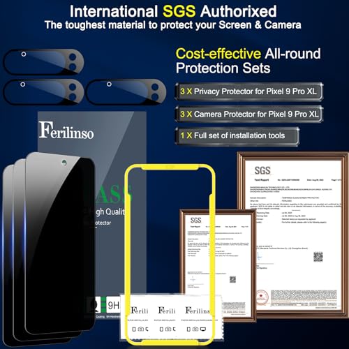 Image of Ferilinso Privacy Screen Protector for Google Pixel 9 Pro XL,Tempered Glass