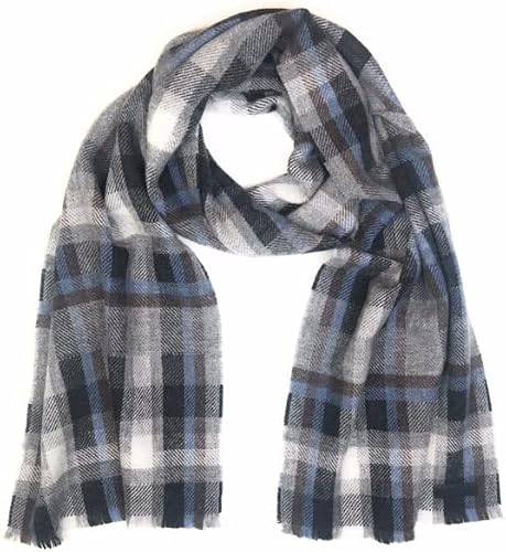 Bruno Magli Men's Cashmere Mixed Weave Plaid Scarf (Navy), 73 inches x 13 inches