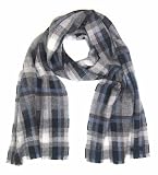 Bruno Magli Men's Cashmere Mixed Weave Plaid Scarf (Navy), 73 inches x 13 inches
