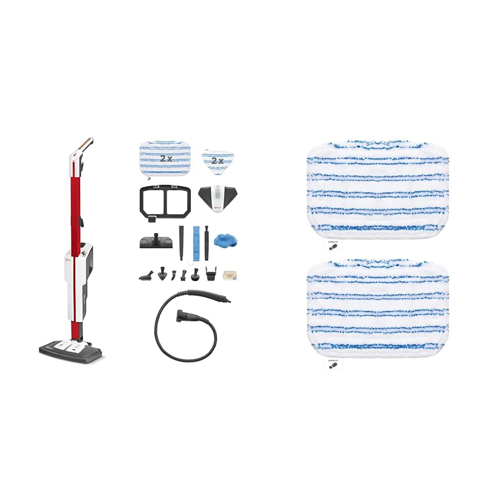 Polti Vaporetto SV650_Style, balai vapeur avec nettoyeur vapeur portable, fonction extra steam, 19 accessoires & Vaporetto PAEU0394 Kit de 2 serpillières en microfibre pour nettoyage