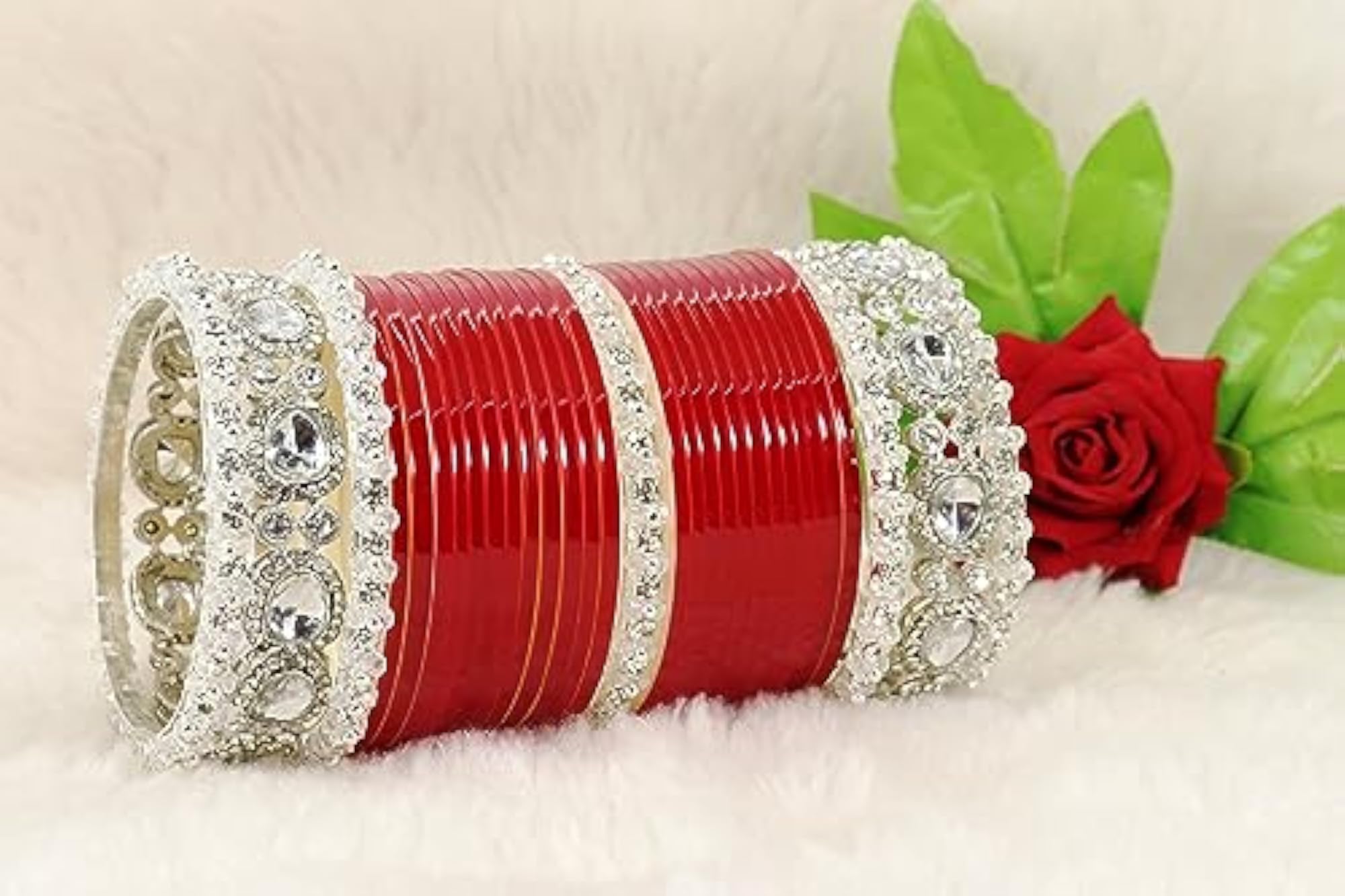 Red Acrylic Chuda Set Bridal AD Diamond Wedding Chura Punjabi Bangles