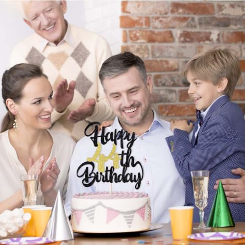 Image of Klionjor 44th Happy cake topper happy birthday cake decoration 44th birthday party decoration gift plugin (44) Black gold