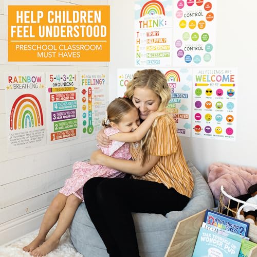 Hadley Designs 8 Calming Corner Posters For Classroom Must Haves For Teachers - 11x17 Calm Down Corner Supplies, Feelings Chart For Kids Ages 4-8, Toddler Emotions Chart, Rainbow Classroom Decor - Image 5