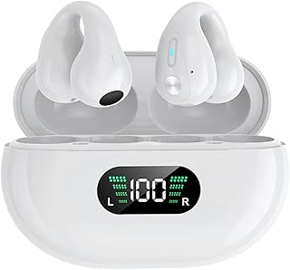 CISSIYOG Wireless Ear Clip Headphones Bluetooth 5.3 Ear Clip Earphones Headset, Wireless Earbuds with Earhooks, Open Ear Headphones Noise Canceling Headset Sports Running Earphones (White)