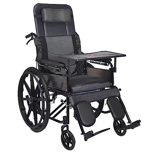 Silla de ruedas plegable reclinable ligera para adultos, asiento de 18 pulgadas, reposapiés y reposabrazos extraíbles, dispositivo de movilidad ideal para usuarios discapacitados y bariátricos, silla