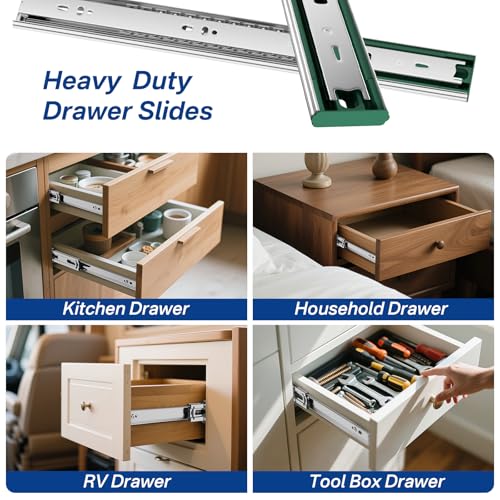 Ubisin 4 Pairs Soft Close Drawer Slides 22 Inch Full Extension Dresser Rails Heavy Duty Ball Bearing Kitchen Cabinet Drawer Glides Side Mount Tool Box Trash Can Runners 100 LB Capacity - Image 8