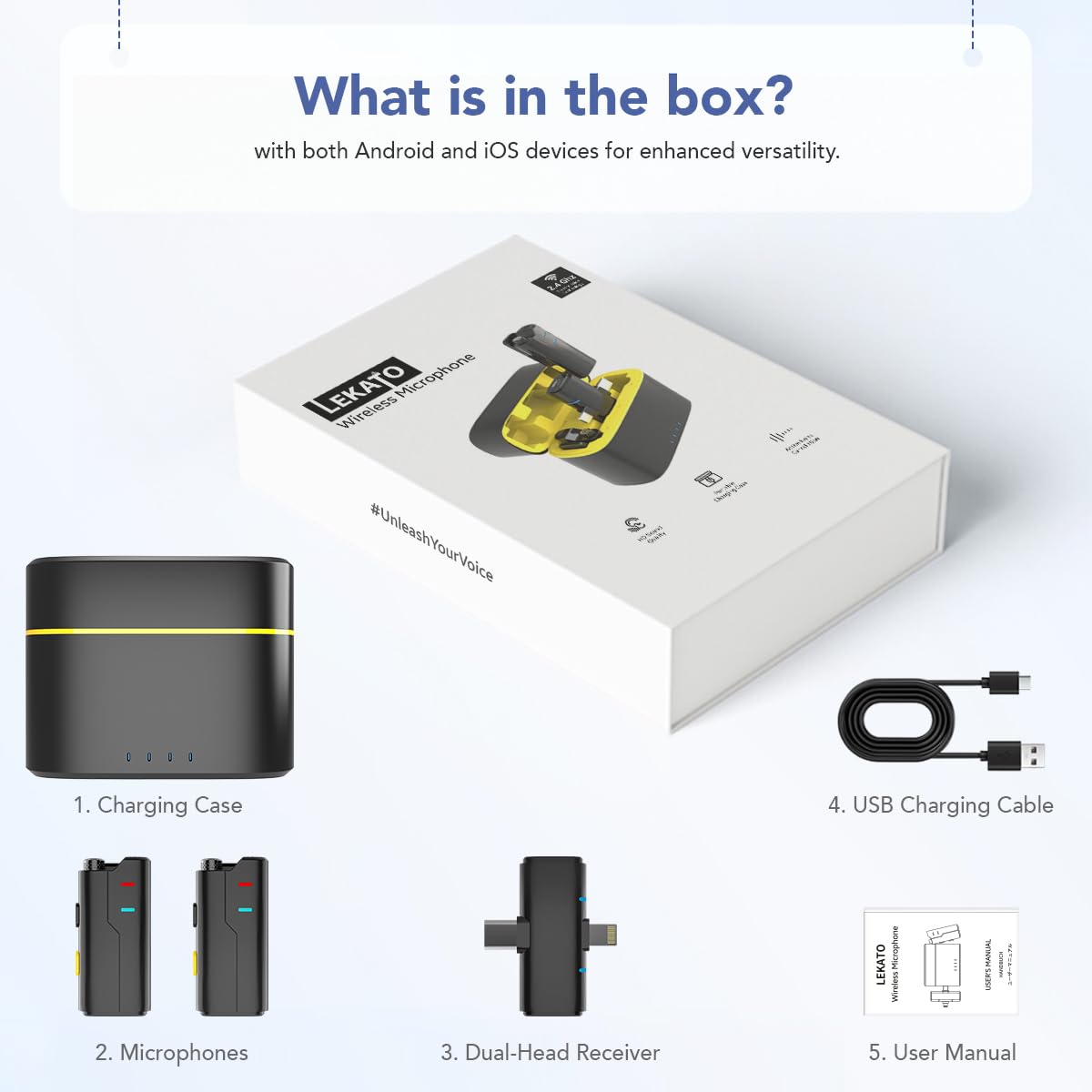 LEKATO Wireless Mic with Noise Cancellation | Dual Channel Mic Wireless for iPhone & Type-C Android | Microphone for Video Recording, YouTube, Vlogging, Live Streaming | Charging Case Included - Image 8 thumbnail