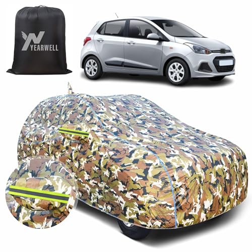 Image of Car Body Cover for Hyundai Grand i10, 100% Waterproof with Mirror & Antenna Pockets, Military Print Design, UV & Dust Protection, Triple Stitched, Sky Piping & Reflector (Jungle Print)