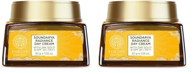 Forest Essentials Soundarya Radiance Day Cream with 24K Gold & SPF 25 | Hyaluronic Acid, Vitamin C & Bakuchiol | Anti Ageing Face Moisturiser for Glowing Skin | For Normal, Dry & Combination Skin