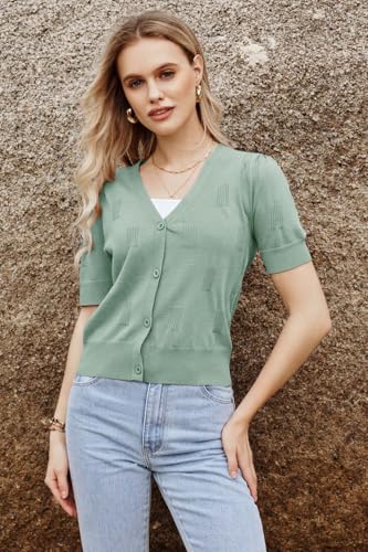 Image of Arach&Cloz Women's Lightweight Spring Summer Business Casual Cropped Short Sleeve Cardigan