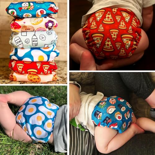 Image of Mama Koala 6 Pack Reusable Cloth Diapers for Babies Girls Newborn, One-Size Adjustable Baby Diaper, Durable Stitching, Back Opening for Inserts, Breathable Awj Lining, Leak Prevention-Food Meeting