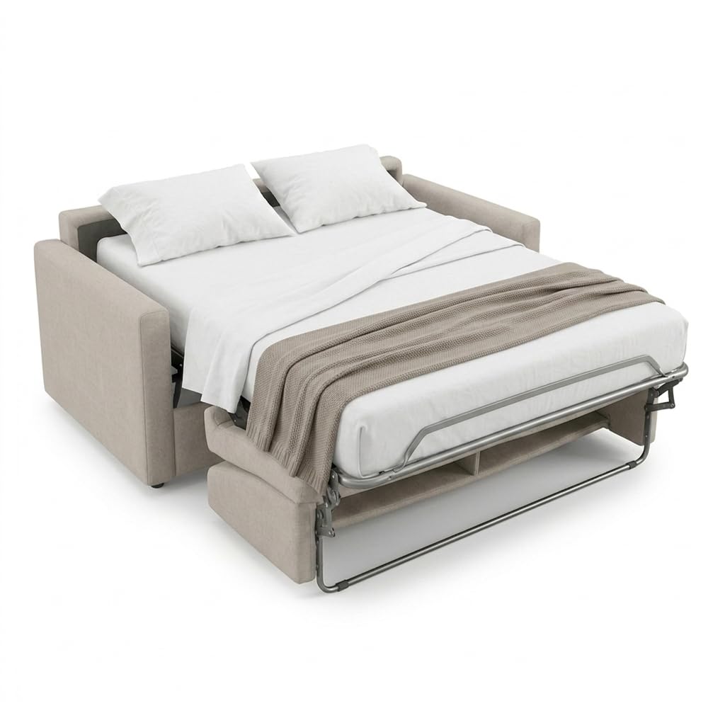 POLTRONE ITALIA Divano Letto Trasformabile 3 Posti Jazz Materasso matrimoniale H13 cm 140x195 Sfoderabile tessuto antimacchia Beige Made in Italy