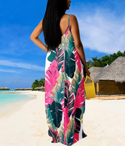 Image of Summer Dresses for Women Spaghetti Strap Beach Floor Length Maxi Sundresses | Floral Print,Casual,with Pockets