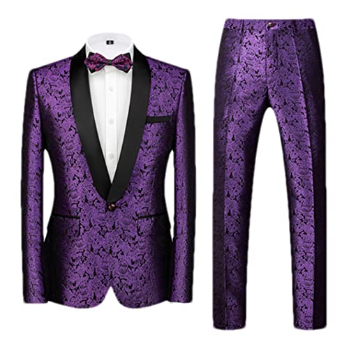 Herren Casual Business Print Anzug Zweiteiliges Set/Blazer Mantel Jacke Hosen Hose Lila1 Asiatisch 3XL ist Eur XL
