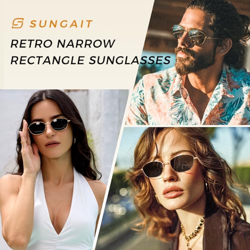 SUNGAIT Retro Square Rectangle Polarized Sunglasses for Womens Mens Metal Frame UV400 Protection2