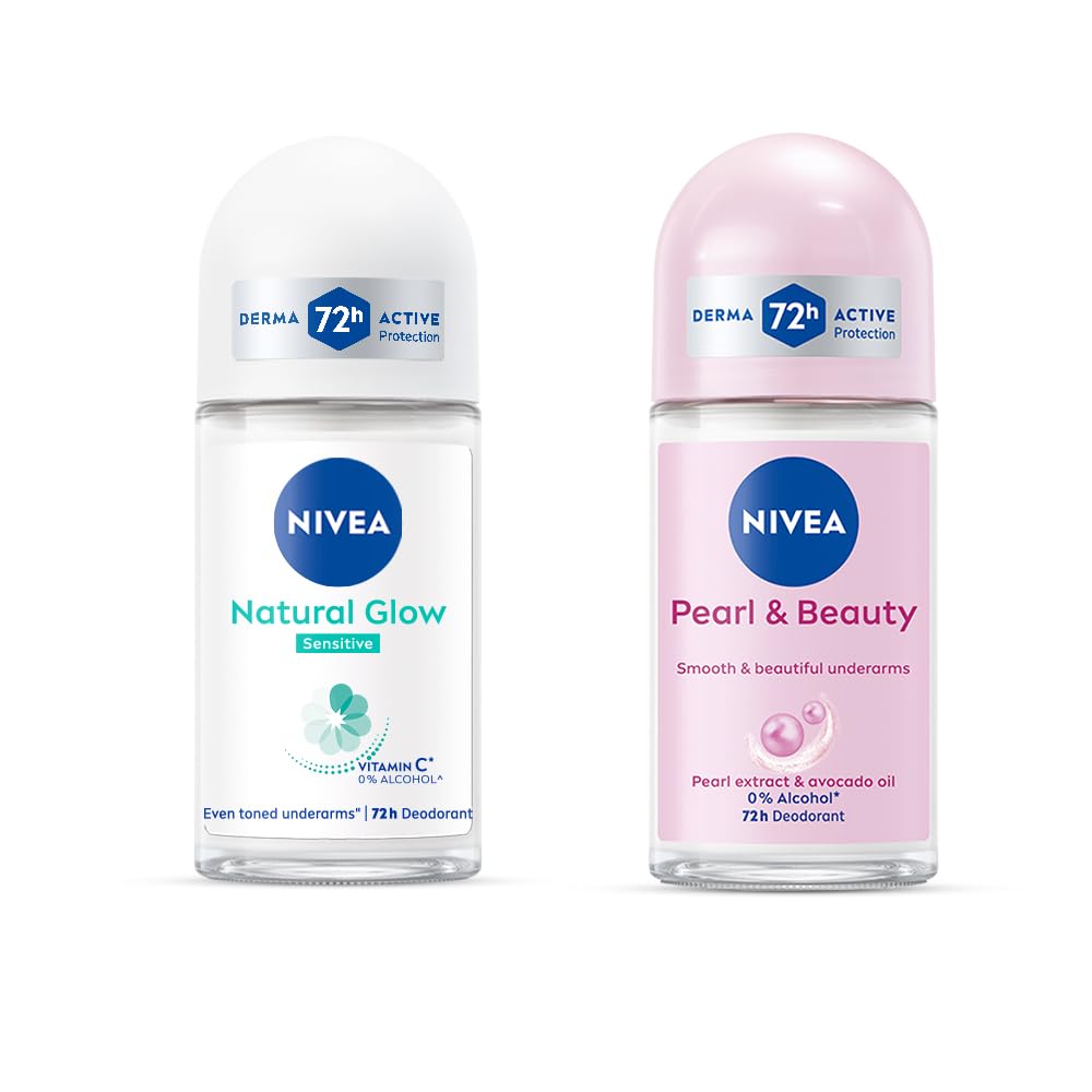 NIVEA Women's Deodorant Roll-On, Whitening Smooth Skin, 50Ml And Deodorant Roll On, Pearl & Beauty, 50Ml, 2 count-picture-35