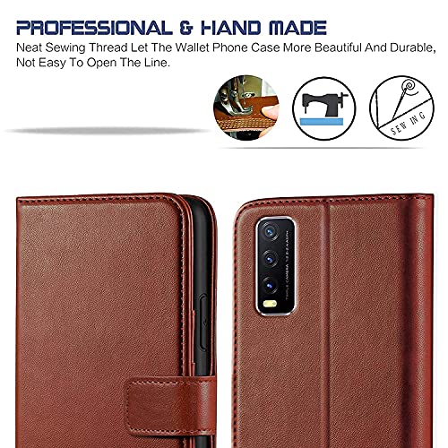 Image of COVERNEW Vintage Leather Flip Cover for Vivo V2068 /Vivo Y12G - Cherry Brown