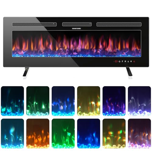 Home4me 36' Electric Fireplace, Wall Mounted and Recessed Fireplace Heater, 750/1500W Freestanding Electric Fireplaces, Adjustable Flame Color, Touch Screen, Timer, Low Noise