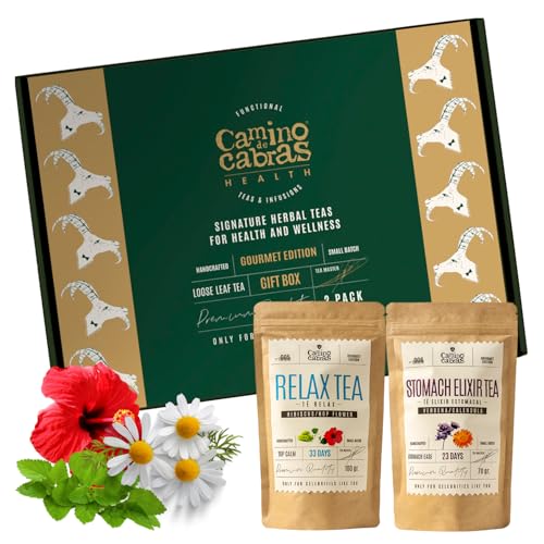 Caja Regalo Te Relajante Para Dormir Bien + Infusión Digestiva Contra Acidez Estomacal y Gases - Sin Cafeína - Manzanilla, Melisa, Hinojo, Regaliz, Canela, Menta - Infusiones Gourmet, 2 PACK x 100g