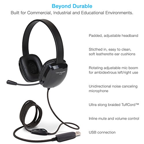 Cyber Acoustics Stereo Usb Headset (Ac-6012-80) - 80 Pack, Unidirectional Microphone With Flexible Boom For Pc & Mac; In-Line Audio Controls; Perfect For Classroom Or Home #TOP5