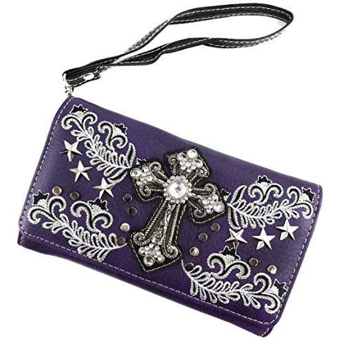 Zelris Western Cross Star Floral Women Crossbody Wrist Trifold Wallet2