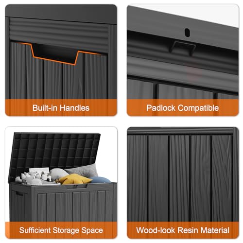 image for PatioZen 45 Gallon Resin Deck Box, Lockable Patio Outdoor Storage Box 