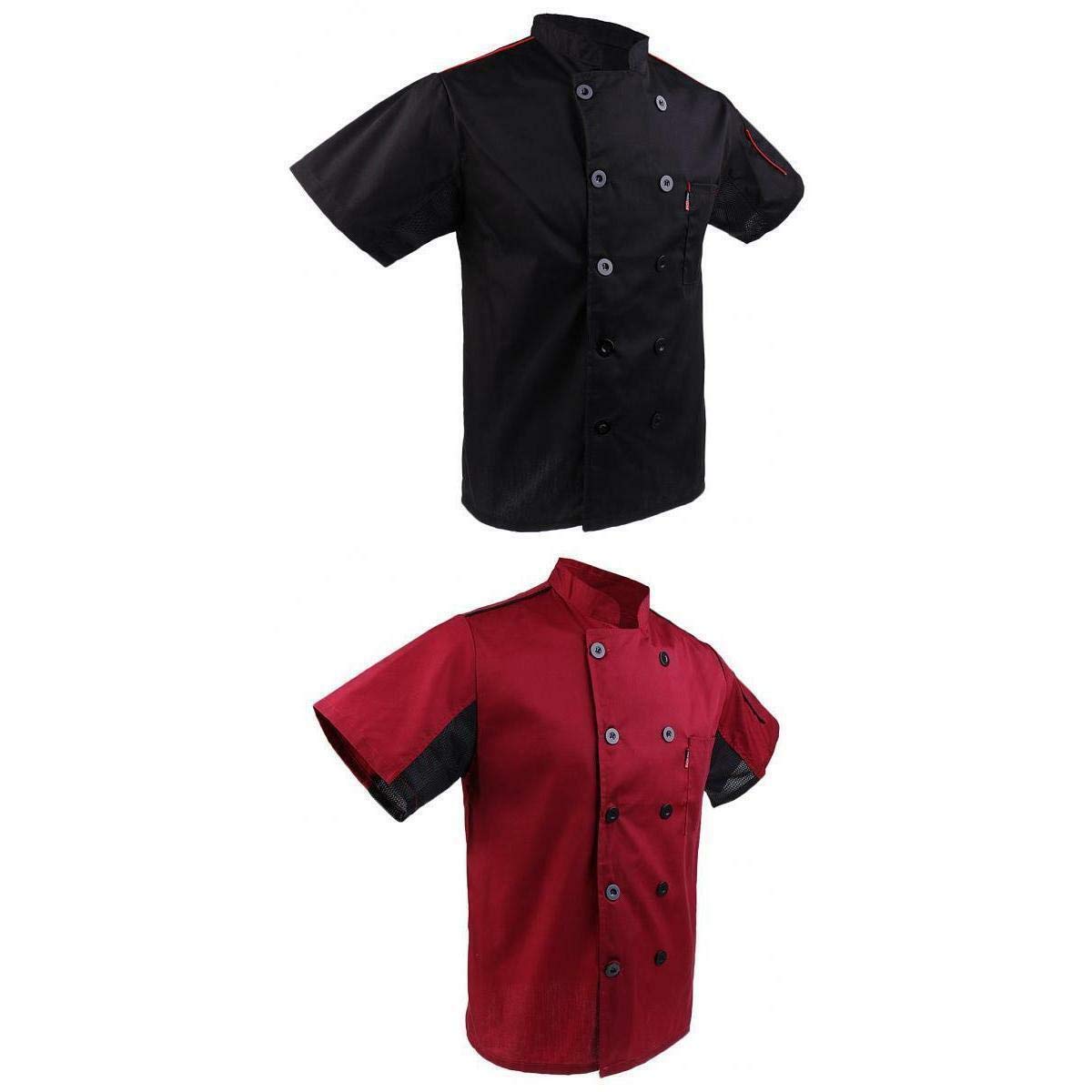 ELECTROPRIME 2X Red Black Mesh Chef Jacket Short Sleeve Waiter Uniforms Kitc Apparel M