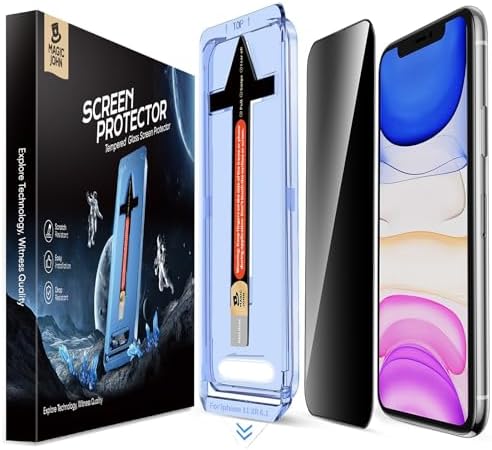 MAGIC JOHN 2 Pack for iPhone 11/iPhone XR 6.1 inch Privacy Glass Screen Protector, Auto Dust-Elimination Installation, Bubble Free, HD Clear, Easy Installation