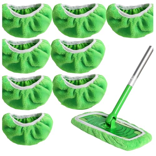 Tkxjry Almohadillas reutilizables para mopa, fregona de microfibra, paños de suelo, fregona de microfibra, funda de microfibra extraíble y lavable, uso en húmedo y seco para todos los barreños