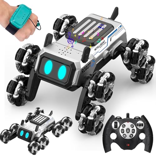 Vodolo 3 in 1 Gesture Sensing RC Stunt Car with Light and Music,Eight-Wheel Stunt Remote Control Robot Dog for Kids with Smart Dual Control Stuntcar,Boy Girl Christmas Birthday Gift