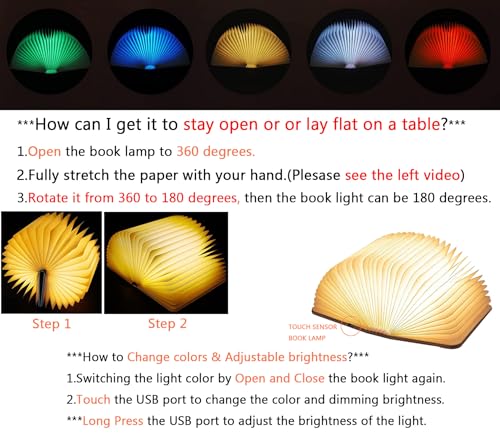 Image of Wooden Book Light Novelty LED Night Light Portable Folding Book Lamp Paper Lantern for Home Decor Gifts for Book Lovers Women (5 Colors /White Maple, S:5.7 * 4.3 * 1.0in(14.4x10.9x2.54cm))