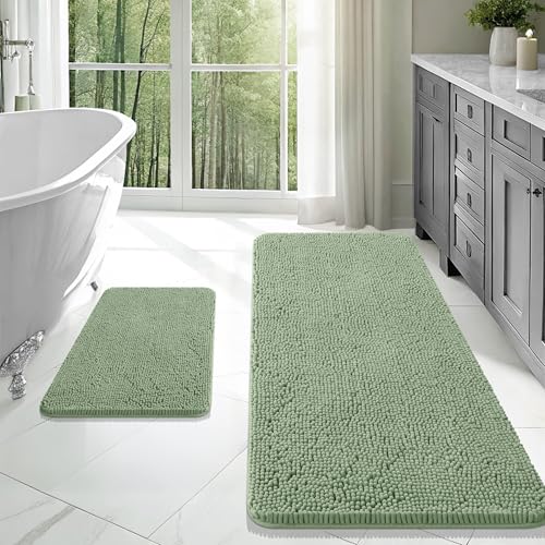 Image of OLANLY Bathroom Rugs Sets 2 Piece, Soft Absorbent Chenille Bath Mats Area Rug Set, Non-Slip, Quick Dry, Machine Washable Bath Mats for Bathroom, Home Decor Accessories (47 inchx20 inch+24 inchx16 inch, Sage Green)