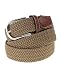 NYFASHION101 Rounded Metal Buckle Brown Inlay Elastic Braided Woven Stretch Belt, Khaki - XL