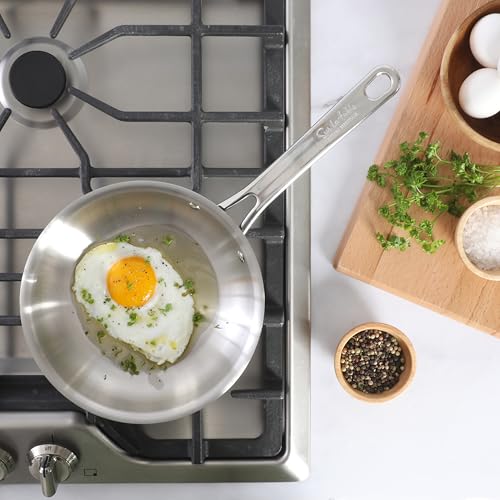 Image of Sur La Table Kitchen Essentials Chef's Deck 8-Inch Stainless Steel Frying Pan - Induction Ready Skillet with Tri-Ply Base, Polished Finish & Hollow Stay-Cool Handle