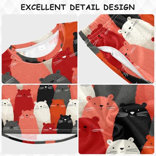 Colorful Hamster Pattern Print Soft Pajama Set for All Seasons,Breathable Pjs Long Sleeve Sleepwear,Comfy Loungewear 2 Piece Underwear Set 3T3