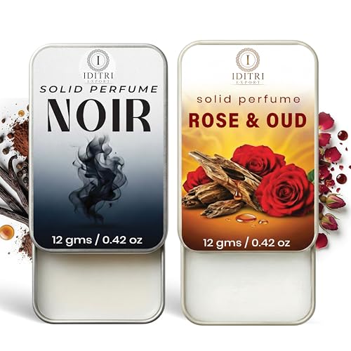 Image of IDITRI EXPORT Solid Perfume |Rose & Oud&Noir Alcohol Free Wax Perfume Balm, Long Lasting | Pocket Tin 12g, Pack Of 2| Non Greasy Smooth Glide, Travel Friendly Men And Women