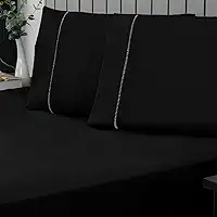 Jogo de Cama Casal Percal 400 Fios Ponto Palito 03 Peças, Antiácaro, Anti-pilling com Toque Macio - Preto