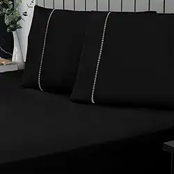 Jogo de Cama Casal Percal 400 Fios Ponto Palito 03 Peças, Antiácaro, Anti-pilling com Toque Macio - Preto