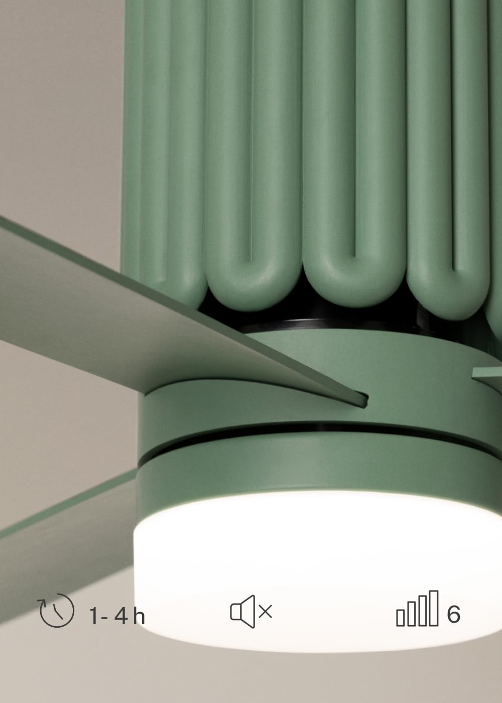 CREATE / WIND CALM SCULPT/Ventilador de techo con luz con mando verde sage / 40W, Silencioso, 6 velocidades, Ø132 cm, programable, función verano-invierno, luz led 3 temperaturas