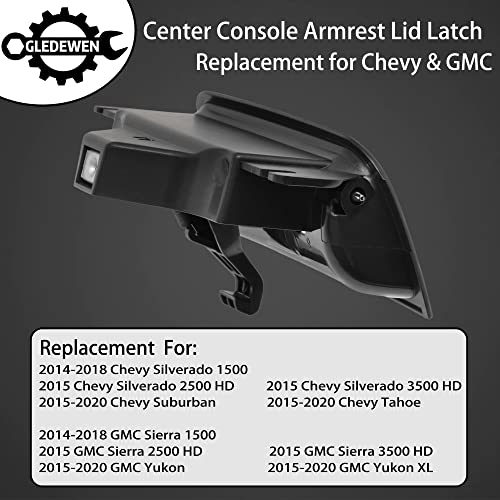 Center Console Latch, Plate Armrest Lid Lock, Compatible With 2014 2015 2016 2017 2018 2019 2020 Chevy Silverado Suburban Tahoe | Gmc Sierra Yukon Replace# 22792217 22861304 Center Console Cover Lock #TOP1