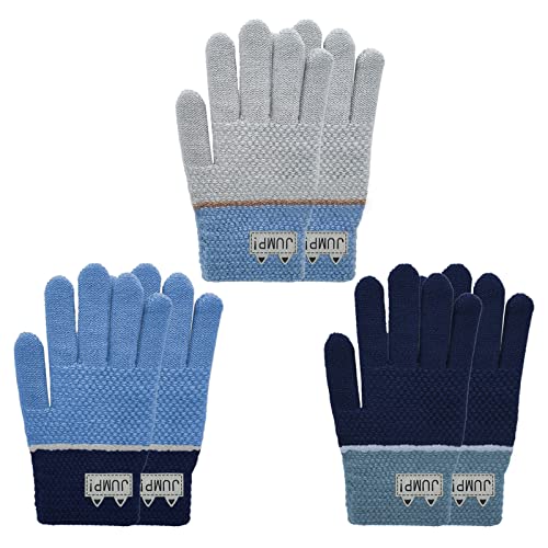 Migliore Wear 3 Paar Kinder Winterhandschuhe, Vollfinger Handschuhe für Jungen Mädchen, Warme Strickhandschuhe Kinder Stretch Handschuhe für 6-10 Jahre