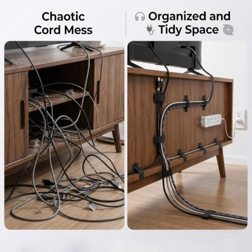 10 Pcs Cable Management Under Desk, Hook and Loop Cable Ties Detachable Cable Straps Heavy Duty Reusable, Black miniatura 5