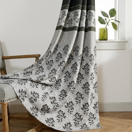 Image of Home Sizzler 2 Pieces Dual Tone Botanical Print Polyester Semi- Transparent Eyelet Door Curtains- 7 Feet, Green