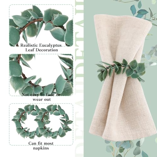 Napkin Rings Set of 12 Eucalyptus Leaf Napkin Rings Rustic Farmhouse Greenery Spring Wreath Ring Holders for Wedding Banquet Christmas Dining Table Decoration(Classic Style) by Domensi - Used condition - Image 4