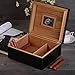 MEGACRA Desktop Humidor Case Holds 25-50 Cigars, Unique Elegant Leather Display, 100% Handcraft Real Solid Spanish Cedar Wood Storage Box with Humidifier and Hygrometer Desktop Humidors