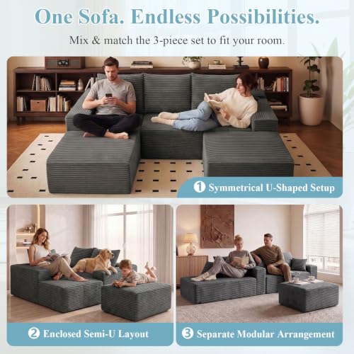 Image of Boneless Cloud Sectional Couch Modular Sofa with Ottoman for Living Room