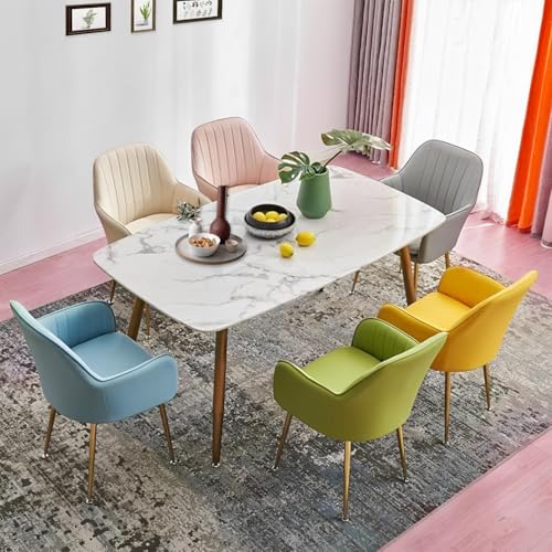 Image of Taboo Velvet Dining Chair Set of 6 | Upholstered Accent Arm Chairs | Soft Cushioned Seat with Backrest | Modern Velvet Fabric Chairs with Metal Legs | Living Room, Bedroom, Cafe & Restaurant | Yellow